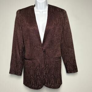 VTG Ann Taylor Jacquard Holiday Academia Burgundy Wine Maroon Blazer Womens Sz M